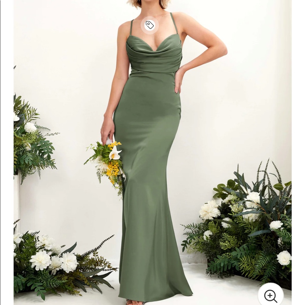 Carlyna Regina Satin olive green dress in a size 4. Brand new. Never been worn.
